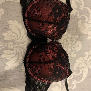 Victoria secret lingerie bra. Black lace over pink